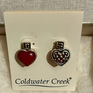 NEW Coldwater Creek Reversible Reddish Pink/Silver Filigree Heart Post Earrings